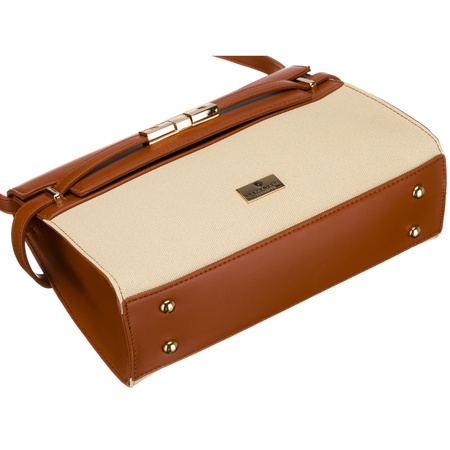 Damen-Handtasche in Ecru und Braun, mit Reißverschluss und Magnetverschluss – Peterson