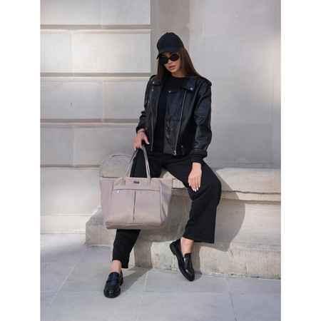 Shopper Tasche mit Reißverschluss in Beige – Peterson