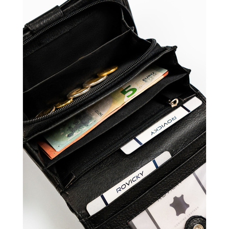 Geräumige schwarze Damen Geldbörse aus Leder mit RFID-Schutz – Rovicky
