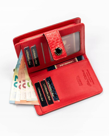 Vertikale Damen Geldbörse aus geprägtem Öko-Leder – Peterson