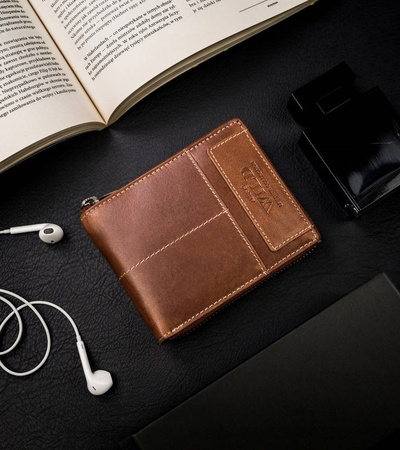 Große, aus Leder Herren-Geldbörse mit Reißverschluss - Always Wild