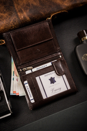 Herren Geldbörse aus echtem Leder im Hochformat ohne Verschluss – Rovicky