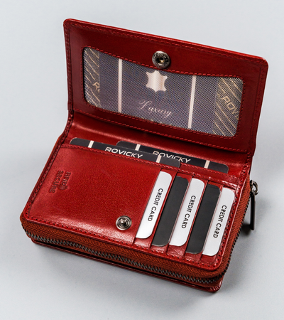 Damen Geldbörse hochkant aus Büffelleder, mit Druckverschluss, RFID – Rovicky