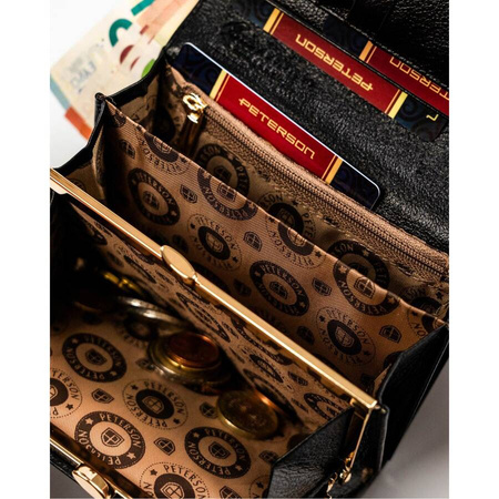 Kompakte Damen Geldbörse aus Echtleder in Schwarz mit Druckknopfverschluss – Peterson