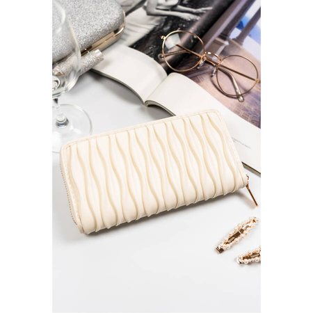 Weiße Damen Federmäppchen-Geldbörse aus Öko-Leder mit Faltenstruktur – Rovicky