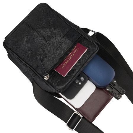 Herren-Umhängetasche aus Leder in Schwarz mit Reißverschluss – Rovicky