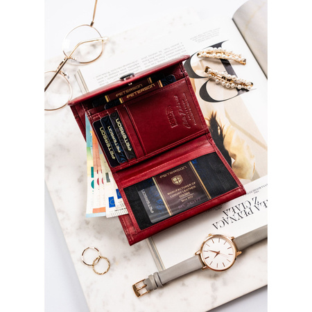 Damen Geldbörse rot aus Leder mit Druckknopf – Peterson