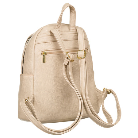 Bequemer beiger Rucksack mit goldenen Reißverschlüssen – Rovicky