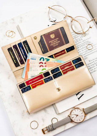 Elegante, beige Damen Geldbörse aus echtem Leder mit Druckknopf – Peterson