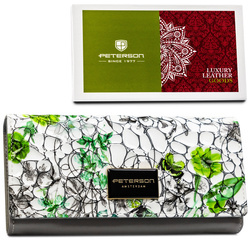 Große, horizontale Damen Geldbörse aus Echtleder mit Blumenmuster – Peterson