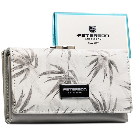 Weiße Damen Geldbörse aus Kunst- und Echtleder mit RFID, Druckknopf und Bügelverschluss – Peterson