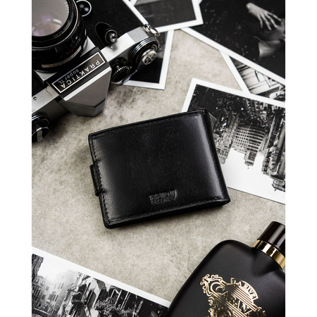 Schwarze Herren-Geldbörse aus Leder mit Druckknopfverschluss und RFID-System – Peterson