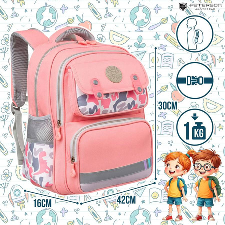Rosa Schulrucksack aus atmungsaktivem Polyester mit Brustgurt – Peterson