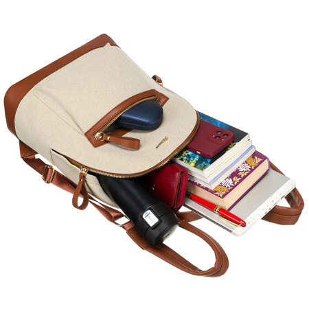 Großer, urbaner Damen Rucksack in Beige-Braun mit Außentasche – Peterson