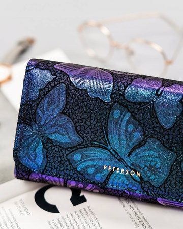 Große Damen-Geldbörse aus Naturleder mit Druckknopf - Peterson