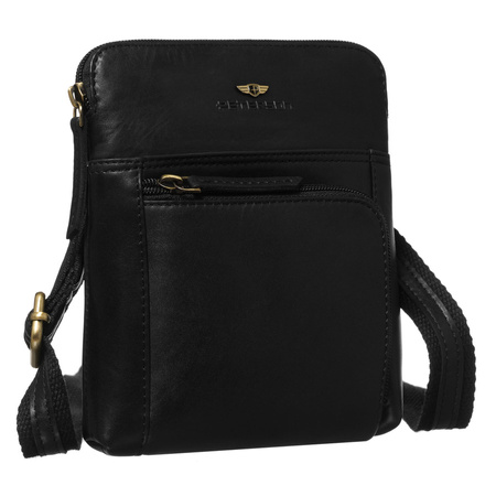 Herren-Umhängetasche aus Naturleder in Schwarz, ein Hauptfach und mit Reißverschluss – Peterson