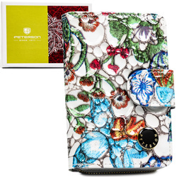 Mehrfarbige, vertikale Damen Geldbörse aus Leder mit Druckknopf und Reißverschluss – Peterson