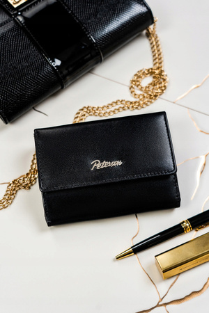 Geschenkset: Damen Geldbörse aus Leder mit Druckknopf und Schlüsselanhänger – Peterson