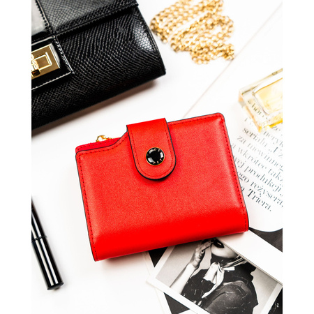 Rote Damen-Geldbörse aus Öko-Leder mit Reißverschluss und Druckknopf – Peterson