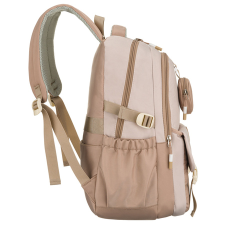 Praktischer Schulrucksack aus Polyester in Beige mit einer zusätzlichen Tasche und Platz für eine Trinkflasche - Peterson