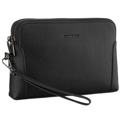 Klassische schwarze Herren-Handgelenktasche aus Öko-Leder mit Reißverschluss - Rovicky