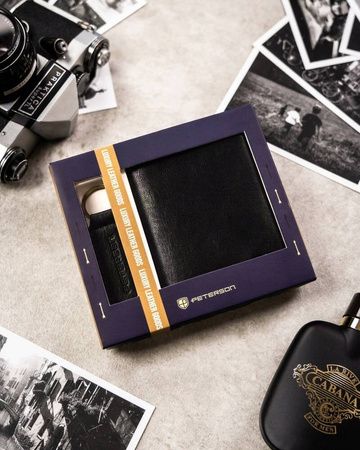 Geschenkset: große Herren Geldbörse aus Leder und Schlüsselanhänger – Peterson