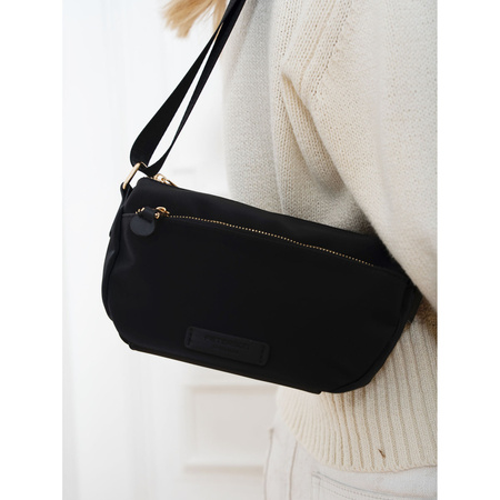 Schwarze Damen Umhängetasche aus Nylon mit Außentasche – Peterson