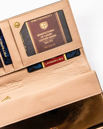 Große, horizontale Damen Geldbörse in Schwarz-Gold mit Druckknopfverschluss – Peterson