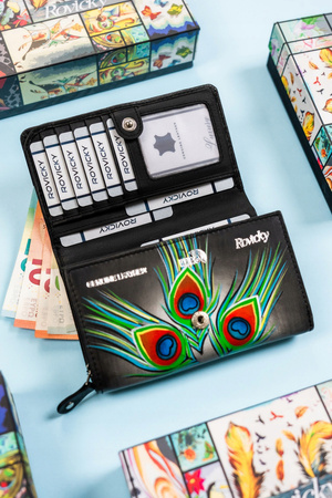 Damen Geldbörse mit Druckknopf aus echtem Leder – Rovicky