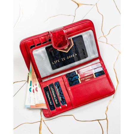 Vertikale elegante Damen Geldbörse aus Leder in Rot mit Reißverschluss – Peterson