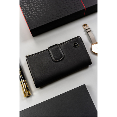 Schwarze Damen Geldbörse aus Leder mit Druckknopf – Peterson