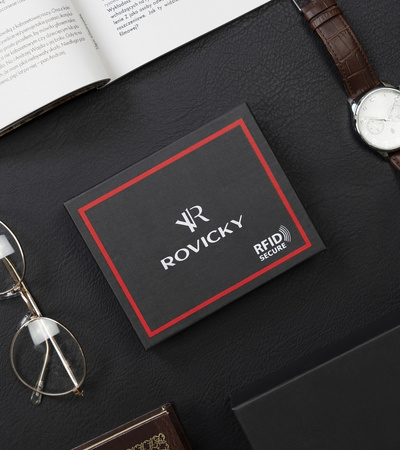 Herren Geldbörse Querformat mit goldenem Akzent aus Glattleder – Rovicky