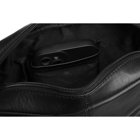 Herren-Umhängetasche aus Naturleder in Schwarz, mit Reißverschluss und Magnetverschluss - Peterson