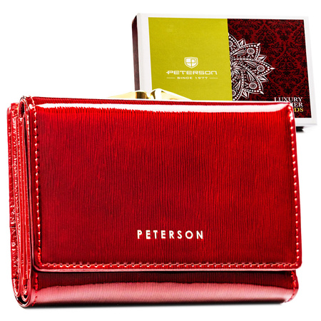 Damen-Geldbörse aus lackiertem Naturleder in Rot – Peterson