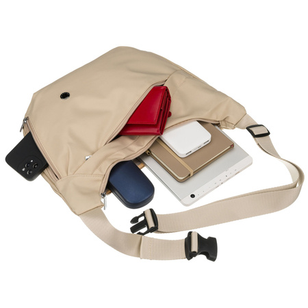 Damen-Handtasche aus Polyester in Hellbeige, mit Reißverschluss und Außentasche – Peterson