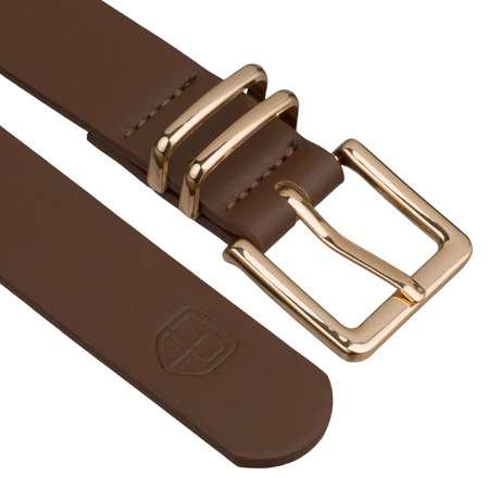 Schmaler Damen-Gürtel aus Öko-Leder in Khaki mit goldener Schnalle - Peterson