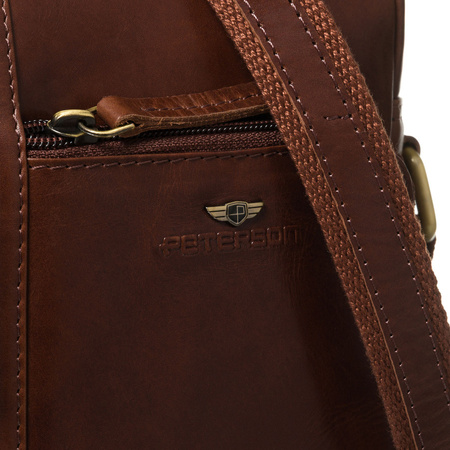 Peterson Herren-Umhängetasche aus Leder, klassisch, braun, mit Taschen und Etui
