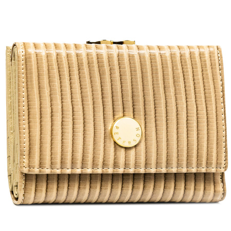 Beigefarbene, gestreifte Damen-Geldbörse aus Natur- und Öko-Leder – Peterson