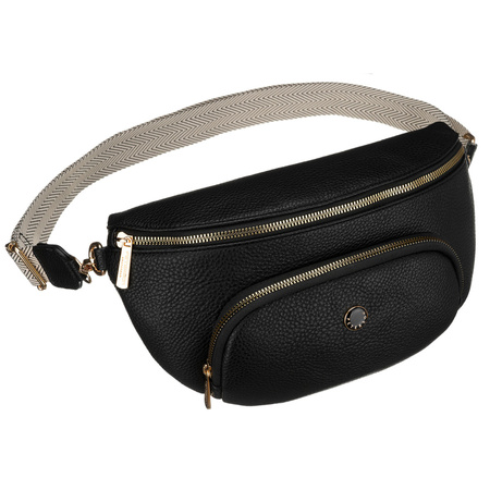 Städtische, schwarze Damen-Bauchtasche aus Öko-Leder, die an einem verstellbaren Gürtel hängt – Peterson