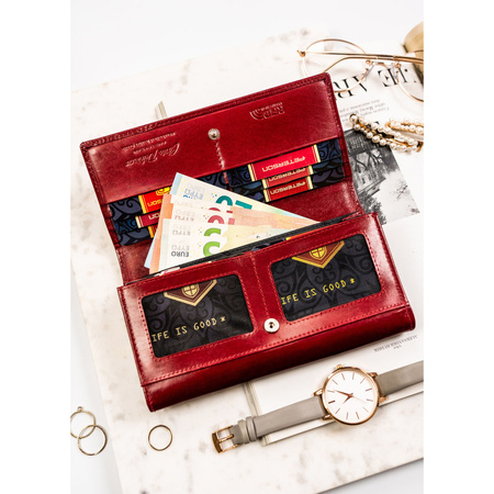 Große Damen Geldbörse rot aus Leder mit Klappe und Druckknopf – Peterson