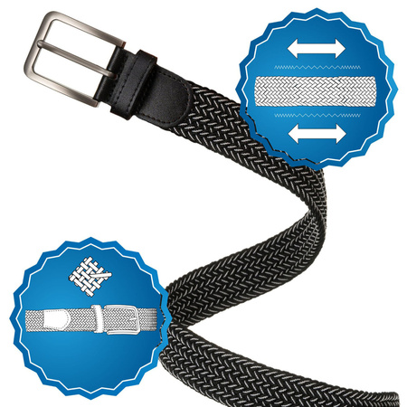 Schwarz-weißer Herren Gürtel mit klassischer Schnalle in Silber – Peterson