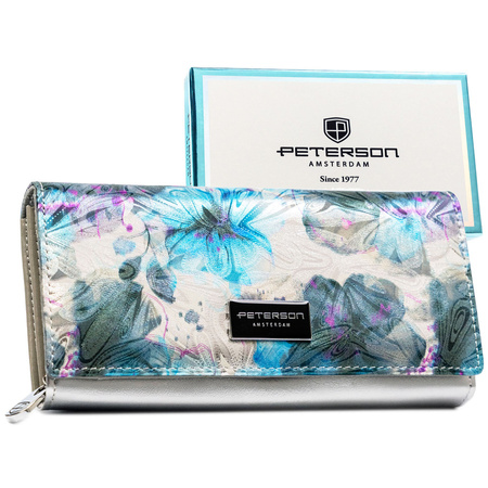 Große Damen Geldbörse aus mehrfarbigem Echt- und Öko-Leder mit Druckknopf – Peterson