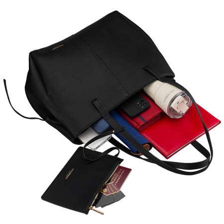 Schwarze Damen-Shopper aus Öko-Leder mit praktischem Etui im Set - Peterson