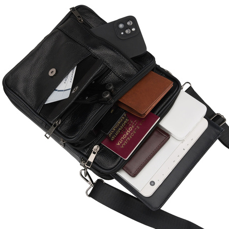 Praktische Herren-Umhängetasche aus Leder in Schwarz - Rovicky