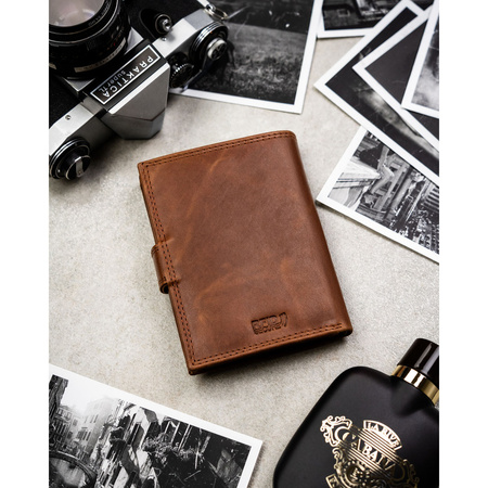 Herren-Geldbörse aus echtem Leder, braun, vertikal mit Druckverschluss - Peterson