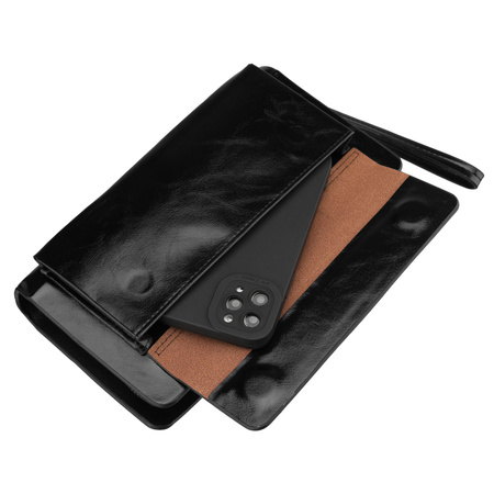 Handgelenktasche aus Öko-Leder in Schwarz, zweifach unterteilt - Rovicky