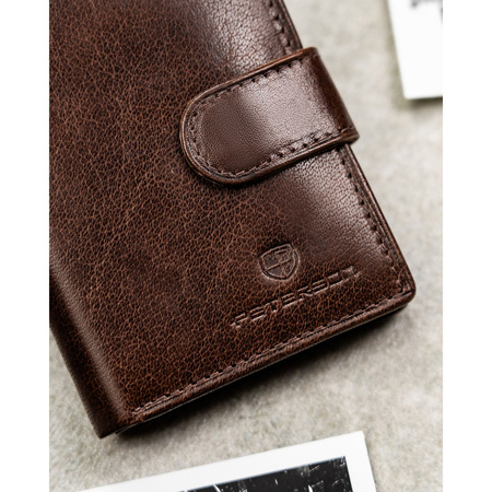 Herren-Geldbörse aus echtem Leder in Braun, Modell mit Druckknopfverschluss – Peterson