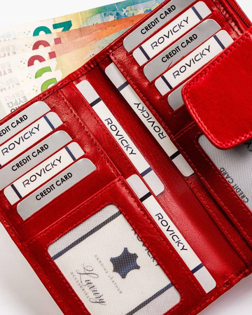 Große Damen Geldbörse aus Leder mit Reißverschluss und Druckknopf – Rovicky