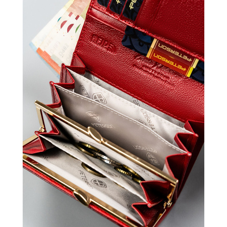 Große Damen-Geldbörse aus echtem Leder in Rot, mit Druckknopfverschluss - Peterson