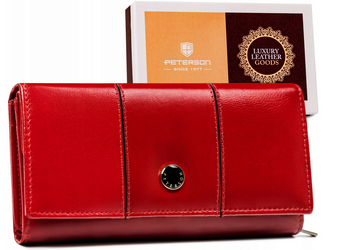 Große Damen Geldbörse aus Echtleder mit Druckknopfverschluss – Peterson